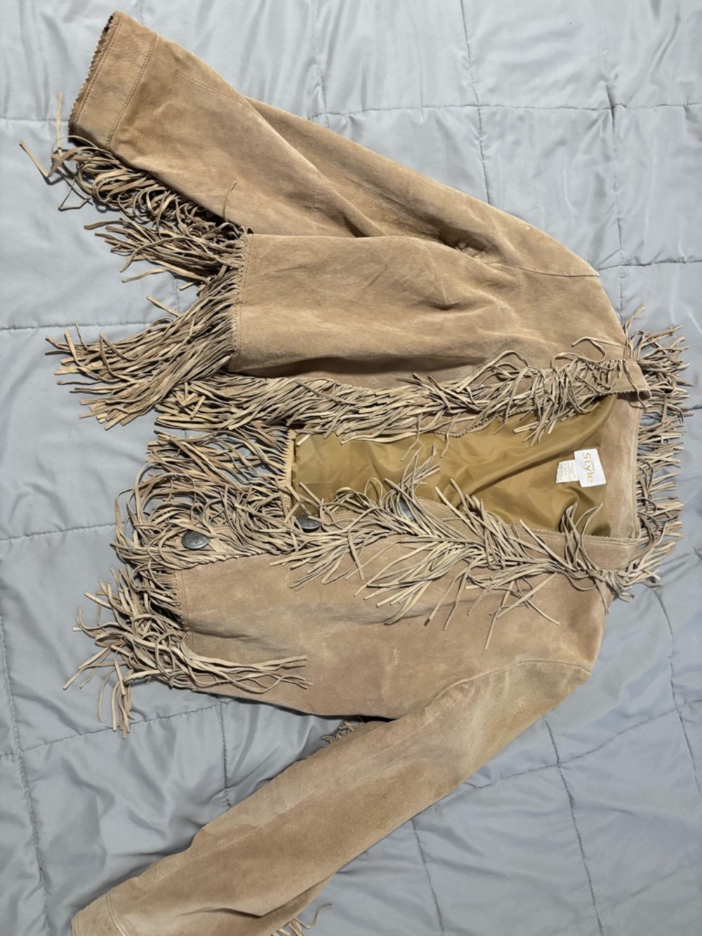 Suede Fringe Jacket - Taupe Women’s Coat